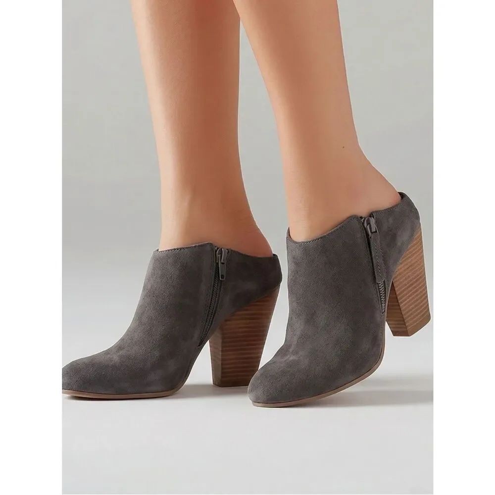 DOLCE VITA | Gray Leather Ankle Booties Block Heel Women’s Size 9